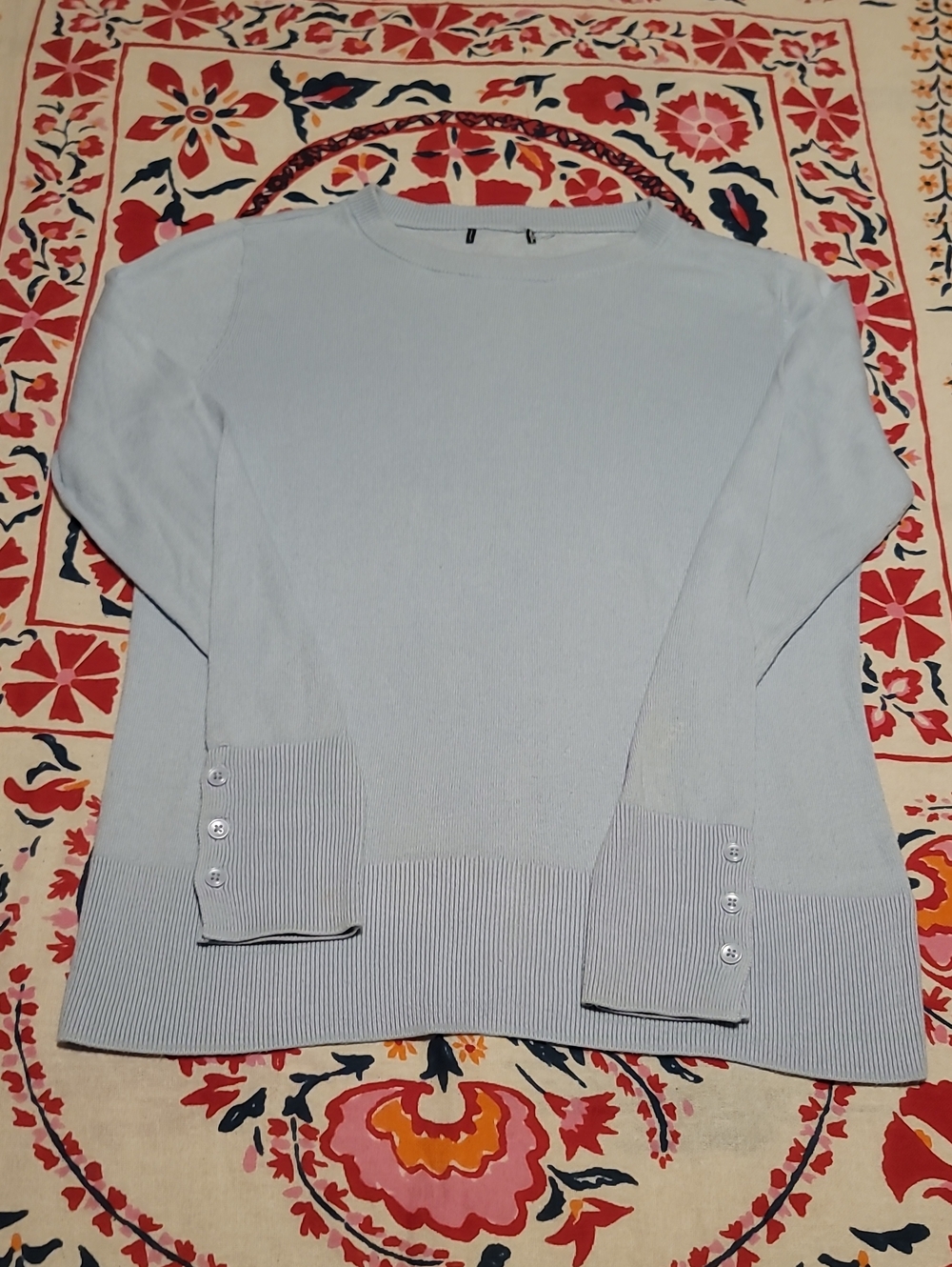 Halogen Light Blue Women's Crewneck Button-Cuff Sweater